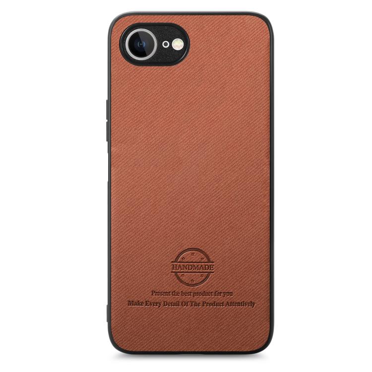 For iPhone 16e Twill Fabric Leather Skin Back Phone Case(Brown) - iPhone 16e Cases by buy2fix | Online Shopping UK | buy2fix