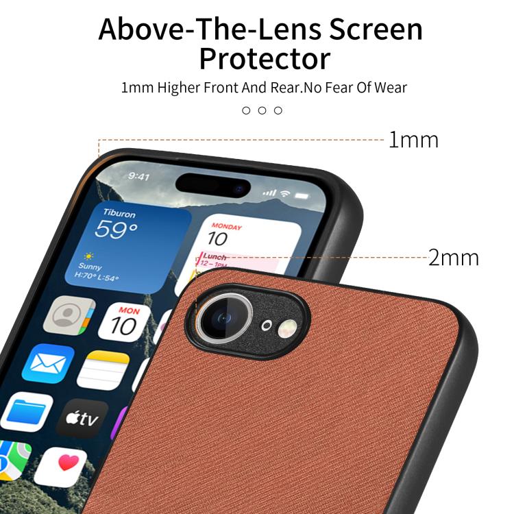 For iPhone 16e Twill Fabric Leather Skin Back Phone Case(Brown) - iPhone 16e Cases by buy2fix | Online Shopping UK | buy2fix