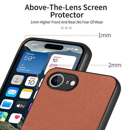 For iPhone 16e Twill Fabric Leather Skin Back Phone Case(Brown) - iPhone 16e Cases by buy2fix | Online Shopping UK | buy2fix