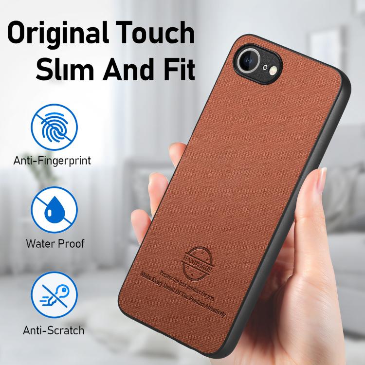 For iPhone 16e Twill Fabric Leather Skin Back Phone Case(Brown) - iPhone 16e Cases by buy2fix | Online Shopping UK | buy2fix
