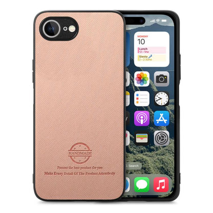 For iPhone 16e Twill Fabric Leather Skin Back Phone Case(Pink) - iPhone 16e Cases by buy2fix | Online Shopping UK | buy2fix
