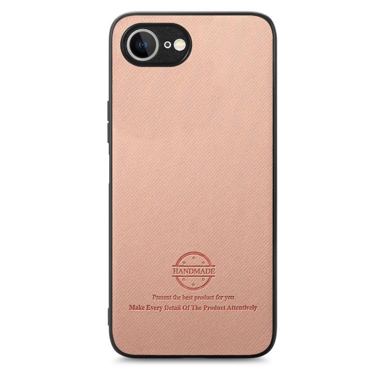 For iPhone 16e Twill Fabric Leather Skin Back Phone Case(Pink) - iPhone 16e Cases by buy2fix | Online Shopping UK | buy2fix