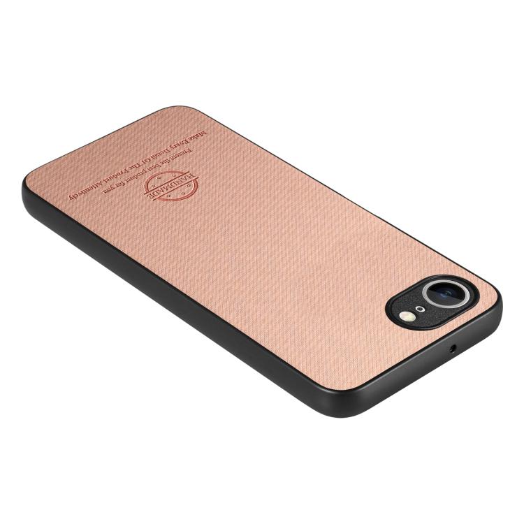 For iPhone 16e Twill Fabric Leather Skin Back Phone Case(Pink) - iPhone 16e Cases by buy2fix | Online Shopping UK | buy2fix