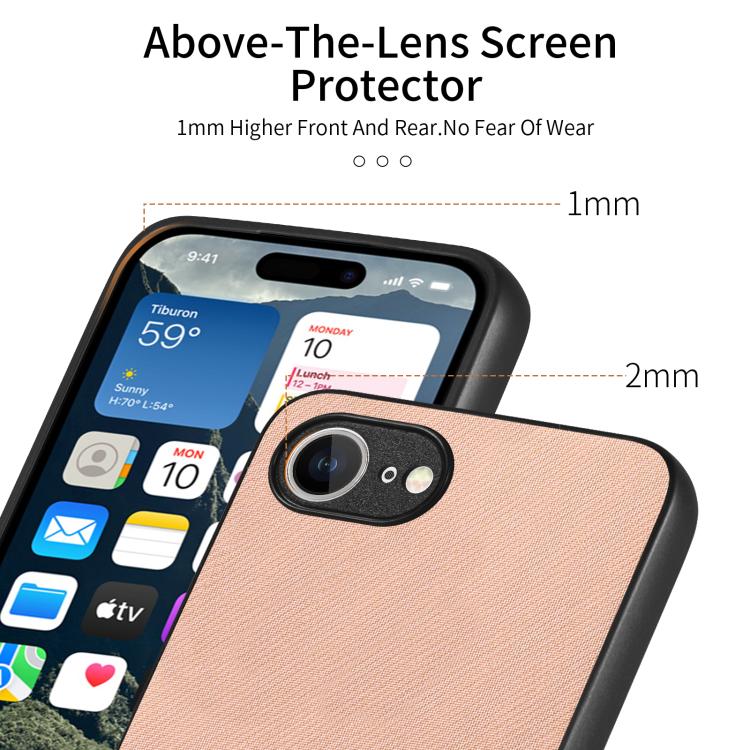 For iPhone 16e Twill Fabric Leather Skin Back Phone Case(Pink) - iPhone 16e Cases by buy2fix | Online Shopping UK | buy2fix