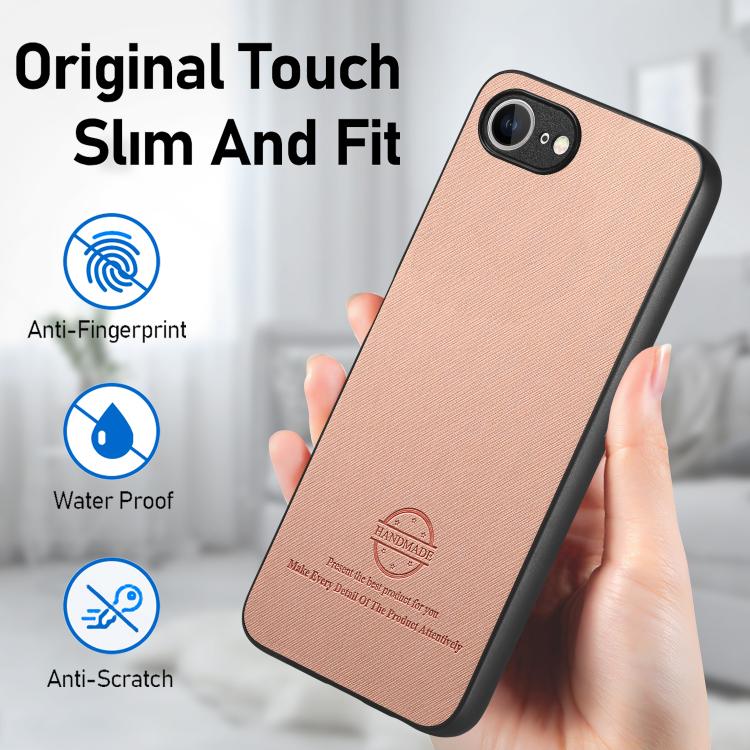 For iPhone 16e Twill Fabric Leather Skin Back Phone Case(Pink) - iPhone 16e Cases by buy2fix | Online Shopping UK | buy2fix