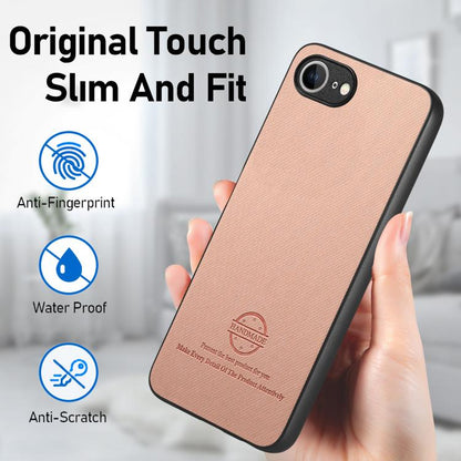 For iPhone 16e Twill Fabric Leather Skin Back Phone Case(Pink) - iPhone 16e Cases by buy2fix | Online Shopping UK | buy2fix