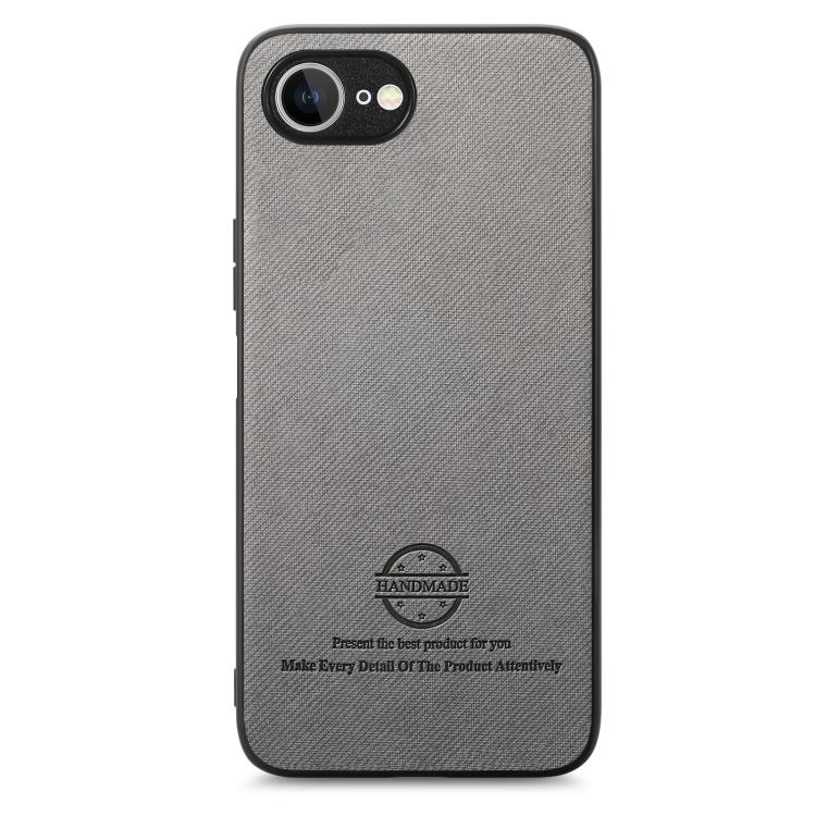 For iPhone 16e Twill Fabric Leather Skin Back Phone Case(Gray) - iPhone 16e Cases by buy2fix | Online Shopping UK | buy2fix