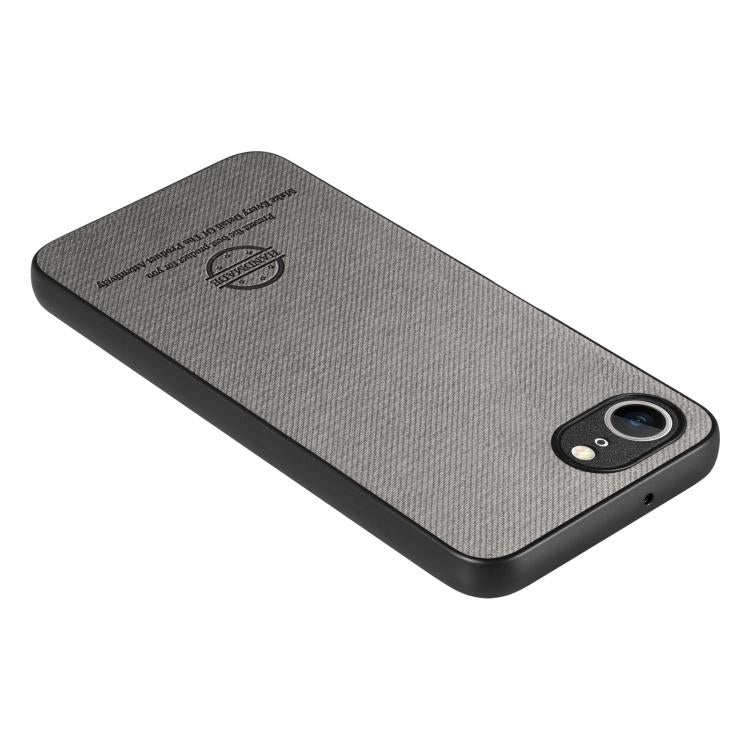For iPhone 16e Twill Fabric Leather Skin Back Phone Case(Gray) - iPhone 16e Cases by buy2fix | Online Shopping UK | buy2fix
