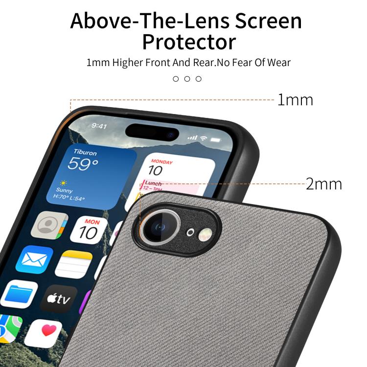For iPhone 16e Twill Fabric Leather Skin Back Phone Case(Gray) - iPhone 16e Cases by buy2fix | Online Shopping UK | buy2fix