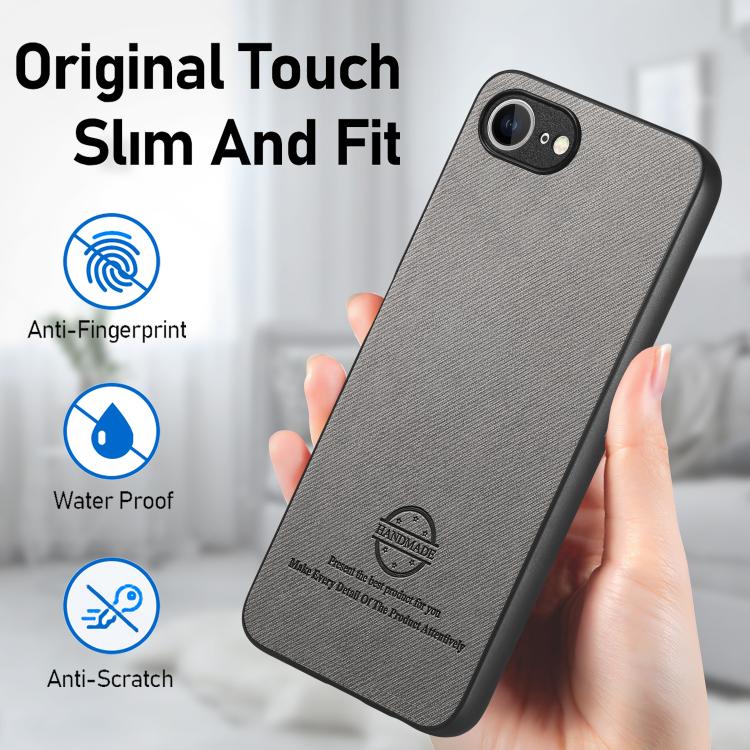For iPhone 16e Twill Fabric Leather Skin Back Phone Case(Gray) - iPhone 16e Cases by buy2fix | Online Shopping UK | buy2fix