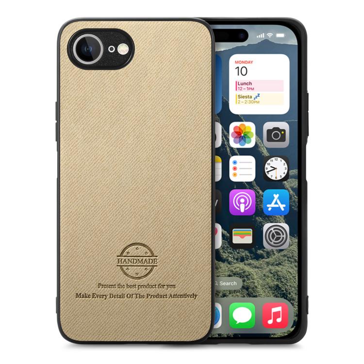 For iPhone 16e Twill Fabric Leather Skin Back Phone Case(Khaki) - iPhone 16e Cases by buy2fix | Online Shopping UK | buy2fix