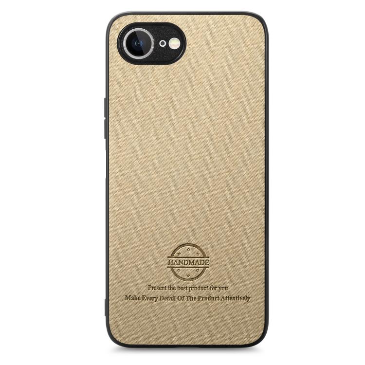 For iPhone 16e Twill Fabric Leather Skin Back Phone Case(Khaki) - iPhone 16e Cases by buy2fix | Online Shopping UK | buy2fix