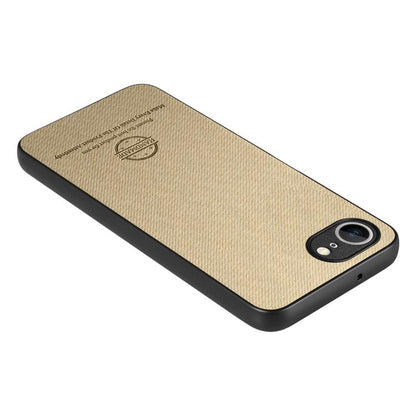 For iPhone 16e Twill Fabric Leather Skin Back Phone Case(Khaki) - iPhone 16e Cases by buy2fix | Online Shopping UK | buy2fix