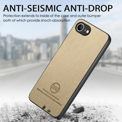 For iPhone 16e Twill Fabric Leather Skin Back Phone Case(Khaki) - iPhone 16e Cases by buy2fix | Online Shopping UK | buy2fix