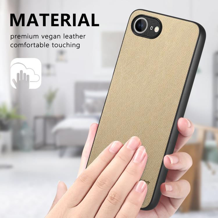 For iPhone 16e Twill Fabric Leather Skin Back Phone Case(Khaki) - iPhone 16e Cases by buy2fix | Online Shopping UK | buy2fix