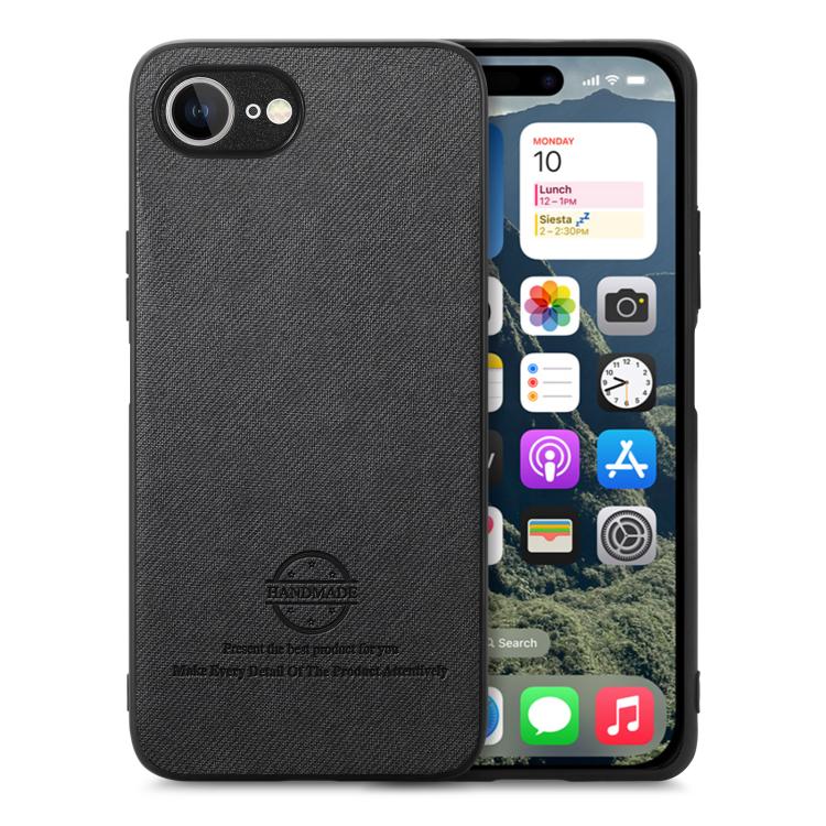 For iPhone 16e Twill Fabric Leather Skin Back Phone Case(Black) - iPhone 16e Cases by buy2fix | Online Shopping UK | buy2fix