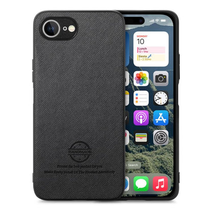 For iPhone 16e Twill Fabric Leather Skin Back Phone Case(Black) - iPhone 16e Cases by buy2fix | Online Shopping UK | buy2fix