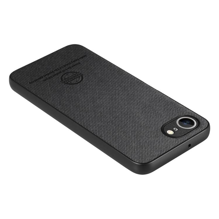 For iPhone 16e Twill Fabric Leather Skin Back Phone Case(Black) - iPhone 16e Cases by buy2fix | Online Shopping UK | buy2fix