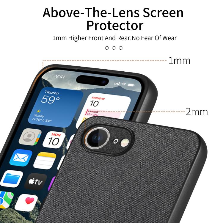 For iPhone 16e Twill Fabric Leather Skin Back Phone Case(Black) - iPhone 16e Cases by buy2fix | Online Shopping UK | buy2fix