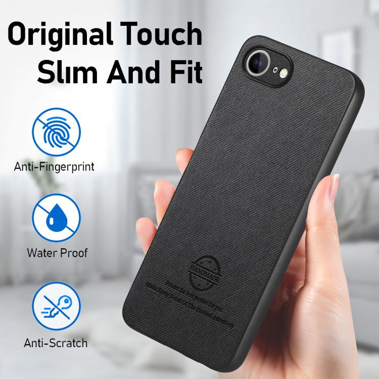 For iPhone 16e Twill Fabric Leather Skin Back Phone Case(Black) - iPhone 16e Cases by buy2fix | Online Shopping UK | buy2fix