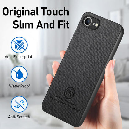 For iPhone 16e Twill Fabric Leather Skin Back Phone Case(Black) - iPhone 16e Cases by buy2fix | Online Shopping UK | buy2fix