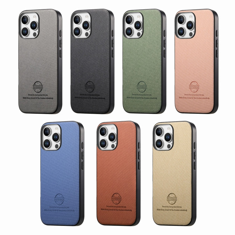 For iPhone 16e Twill Fabric Leather Skin Back Phone Case(Khaki) - iPhone 16e Cases by buy2fix | Online Shopping UK | buy2fix