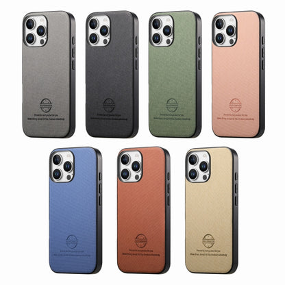 For iPhone 16e Twill Fabric Leather Skin Back Phone Case(Khaki) - iPhone 16e Cases by buy2fix | Online Shopping UK | buy2fix