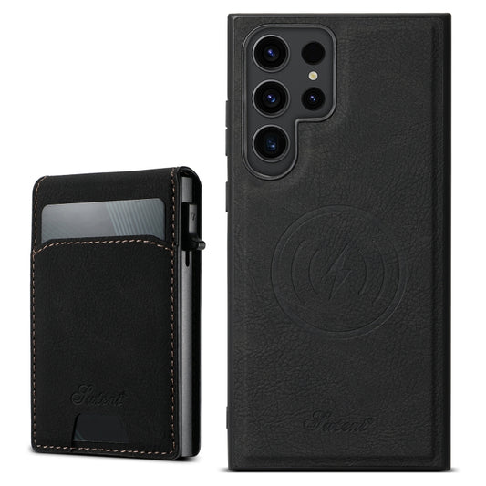 For Samsung Galaxy S22 Ultra 5G Suteni H19 Litchi Texture 2-in-1 MagSafe Removable Card Case Back Phone Case(Black) - Galaxy S22 Ultra 5G Cases by Suteni | Online Shopping UK | buy2fix