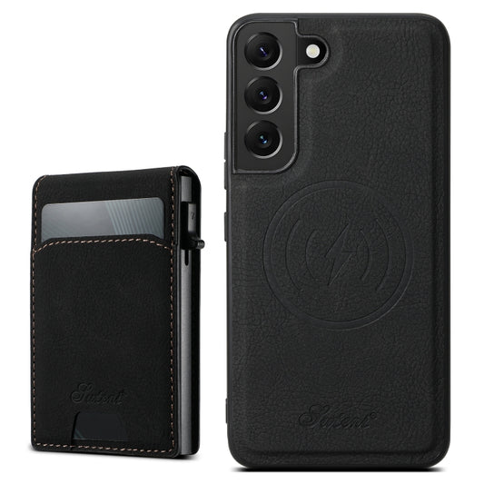 For Samsung Galaxy S22 5G Suteni H19 Litchi Texture 2-in-1 MagSafe Removable Card Case Back Phone Case(Black) - Galaxy S22 5G Cases by Suteni | Online Shopping UK | buy2fix
