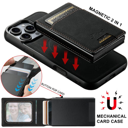 For Samsung Galaxy S22 5G Suteni H19 Litchi Texture 2-in-1 MagSafe Removable Card Case Back Phone Case(Black) - Galaxy S22 5G Cases by Suteni | Online Shopping UK | buy2fix