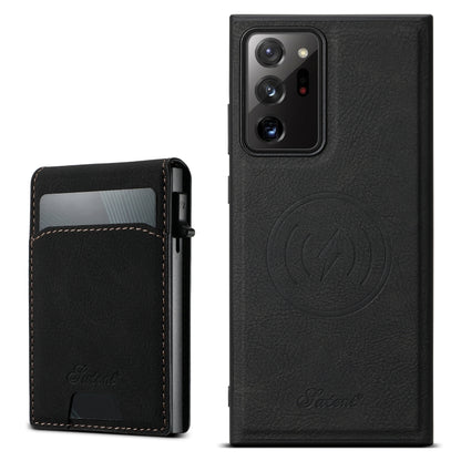 For Samsung Galaxy Note20 Ultra 5G Suteni H19 Litchi Texture 2-in-1 MagSafe Removable Card Case Back Phone Case(Black) - Galaxy Note20 Ultra Cases by Suteni | Online Shopping UK | buy2fix