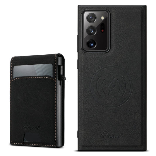 For Samsung Galaxy Note20 5G Suteni H19 Litchi Texture 2-in-1 MagSafe Removable Card Case Back Phone Case(Black) - Galaxy Note20 Cases by Suteni | Online Shopping UK | buy2fix