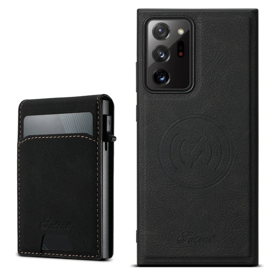 For Samsung Galaxy Note20 5G Suteni H19 Litchi Texture 2-in-1 MagSafe Removable Card Case Back Phone Case(Black)