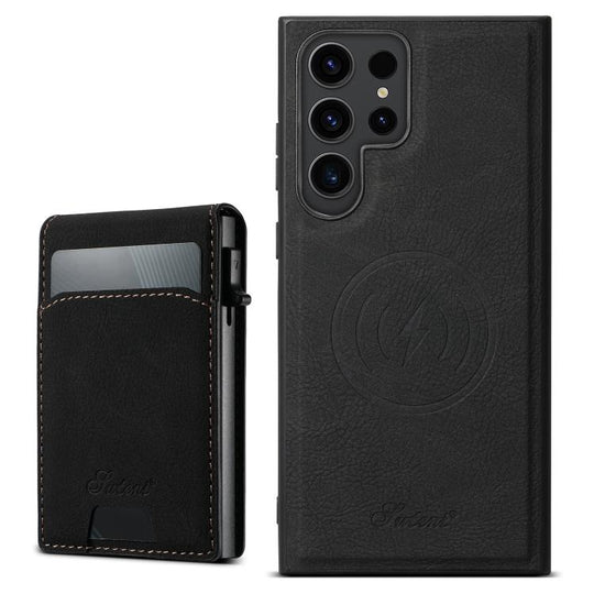 For Samsung Galaxy S25 Ultra 5G Suteni H19 Litchi Texture 2-in-1 MagSafe Removable Card Case Back Phone Case(Black)