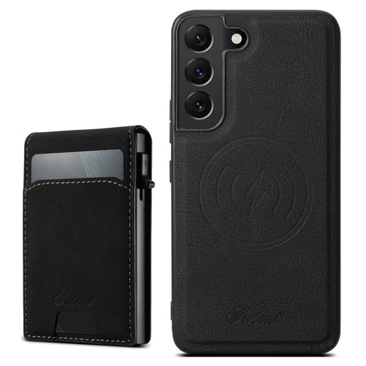 For Samsung Galaxy S25+ 5G Suteni H19 Litchi Texture 2-in-1 MagSafe Removable Card Case Back Phone Case(Black) - Galaxy S25+ 5G Cases by Suteni | Online Shopping UK | buy2fix