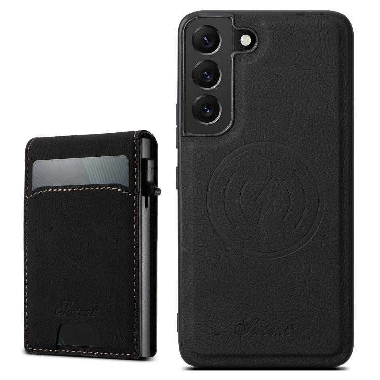 For Samsung Galaxy S25 5G Suteni H19 Litchi Texture 2-in-1 MagSafe Removable Card Case Back Phone Case(Black) - Galaxy S25 5G Cases by Suteni | Online Shopping UK | buy2fix