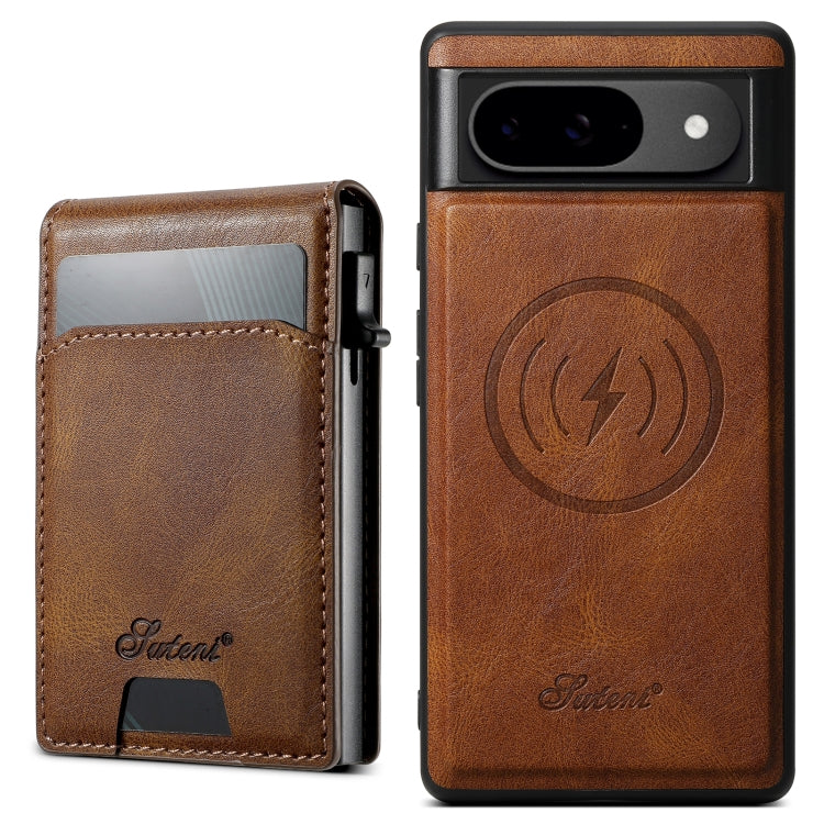 For Google Pixel 9 Pro Suteni H19 Oil Wax 2-in-1 MagSafe Removable Card Box Back Phone Case(Brown) - Google Cases by Suteni | Online Shopping UK | buy2fix