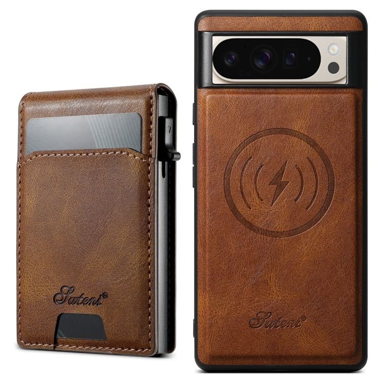 For Google Pixel 9 Pro XL Suteni H19 Oil Wax 2-in-1 MagSafe Removable Card Box Back Phone Case(Brown) - Google Cases by Suteni | Online Shopping UK | buy2fix