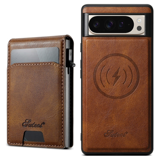 For Google Pixel 9 Pro XL Suteni H19 Oil Wax 2-in-1 MagSafe Removable Card Box Back Phone Case(Brown) - Google Cases by Suteni | Online Shopping UK | buy2fix