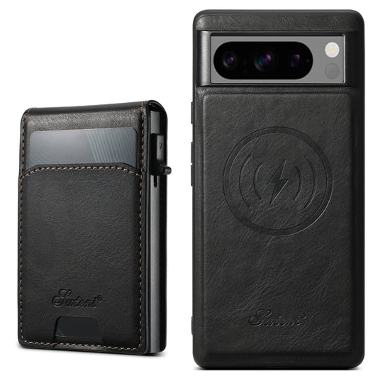 For Google Pixel 8 Suteni H19 Oil Wax 2-in-1 MagSafe Removable Card Box Back Phone Case(Brown) - Google Cases by Suteni | Online Shopping UK | buy2fix