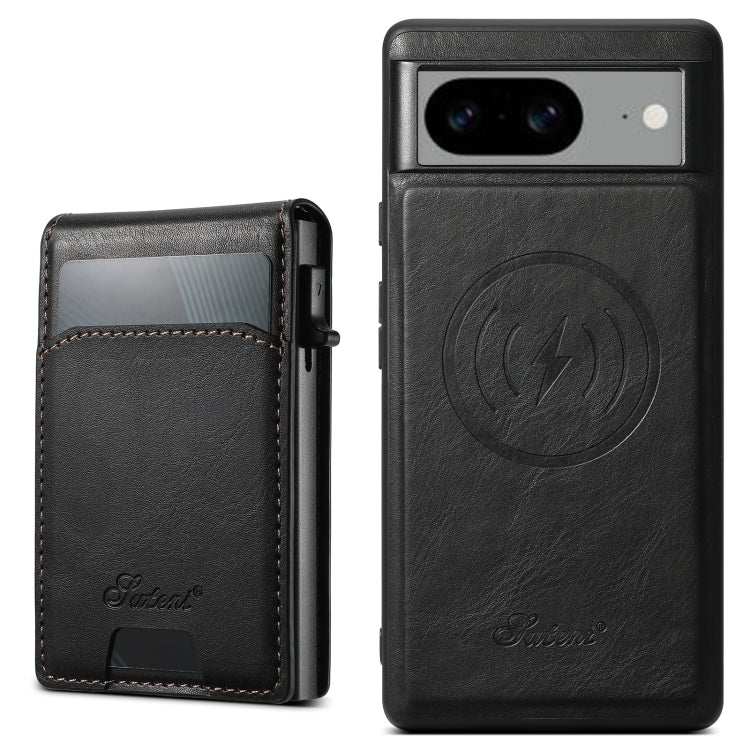 For Google Pixel 8a Suteni H19 Oil Wax 2-in-1 MagSafe Removable Card Box Back Phone Case(Black) - Google Cases by Suteni | Online Shopping UK | buy2fix