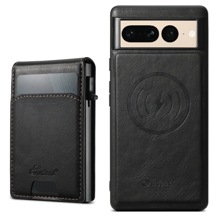 For Google Pixel 7 Pro Suteni H19 Oil Wax 2-in-1 MagSafe Removable Card Box Back Phone Case(Black) - Google Cases by Suteni | Online Shopping UK | buy2fix
