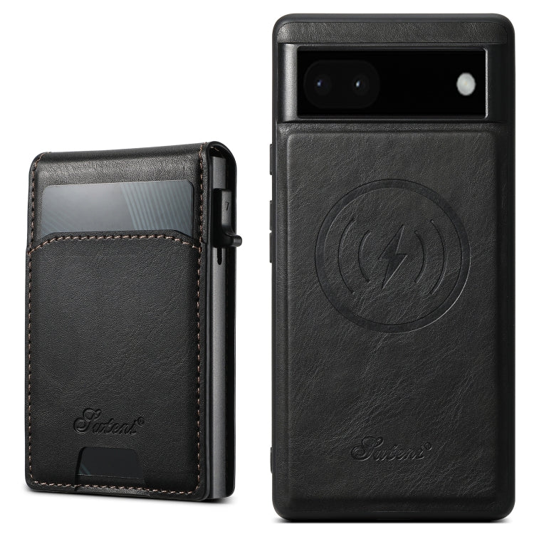 For Google Pixel 6a Suteni H19 Oil Wax 2-in-1 MagSafe Removable Card Box Back Phone Case(Black) - Google Cases by Suteni | Online Shopping UK | buy2fix