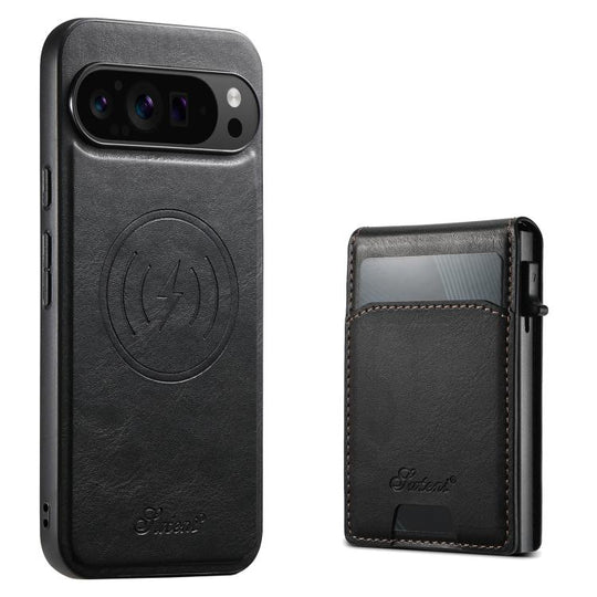 For Google Pixel 10 Suteni H19 Oil Wax 2-in-1 MagSafe Removable Card Box Back Phone Case(Black)