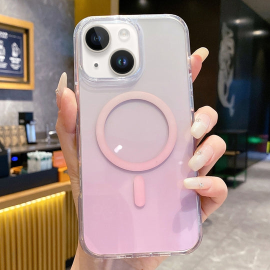 For iPhone 15 Gradient Transparent PC MagSafe Phone Case(Gradient Pink)