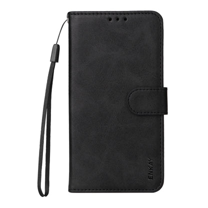 For Samsung Galaxy S25 5G ENKAY Card Wallet Calf Texture Leather Phone Case with Screen Film(Black) - Galaxy S25 5G Cases by ENKAY | Online Shopping UK | buy2fix