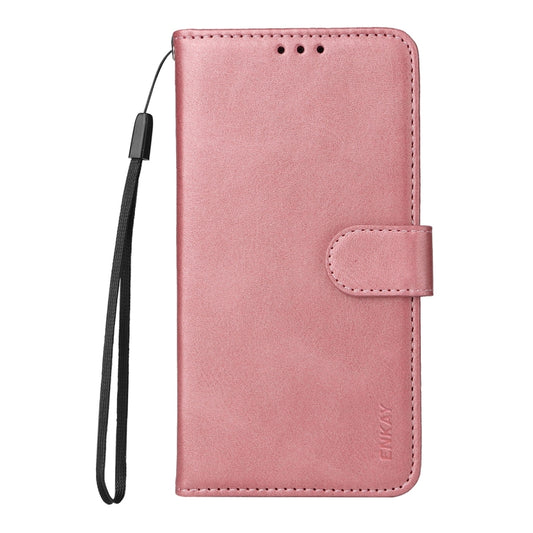 For Samsung Galaxy S25+ 5G ENKAY Card Wallet Calf Texture Leather Phone Case with Screen Film(Pink) - Galaxy S25+ 5G Cases by ENKAY | Online Shopping UK | buy2fix