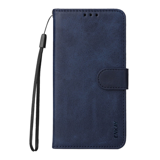 For Samsung Galaxy S25+ 5G ENKAY Card Wallet Calf Texture Leather Phone Case with Screen Film(Blue) - Galaxy S25+ 5G Cases by ENKAY | Online Shopping UK | buy2fix