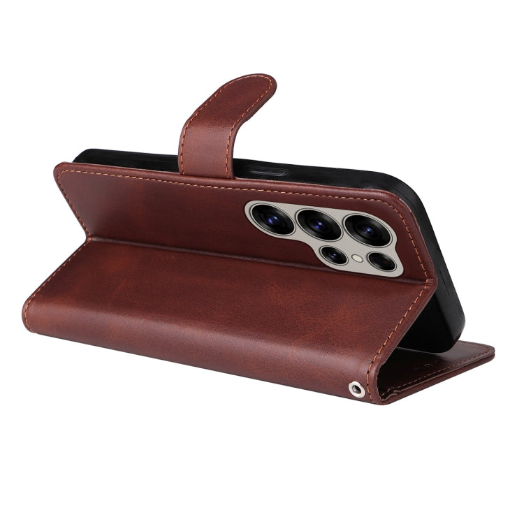 For Samsung Galaxy S25 Ultra 5G ENKAY Card Wallet Calf Texture Leather Phone Case with Screen Film(Brown) - Galaxy S25 Ultra 5G Cases by ENKAY | Online Shopping UK | buy2fix