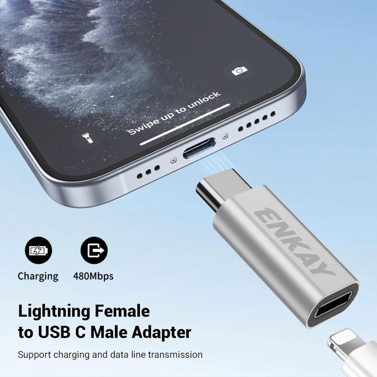 ENKAY ENK-AT120 Aluminium Alloy 8 Pin to Type-C Data Transfer & Charging Adapter(Black) - Converter & Adapter by ENKAY | Online Shopping UK | buy2fix